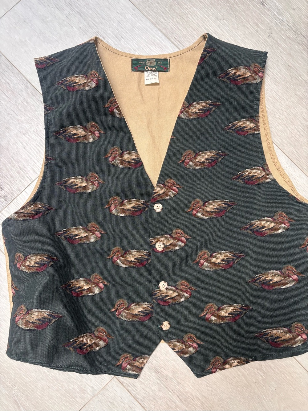 Orvis Green Duck-Pattern Vest - Large EUC Vintage